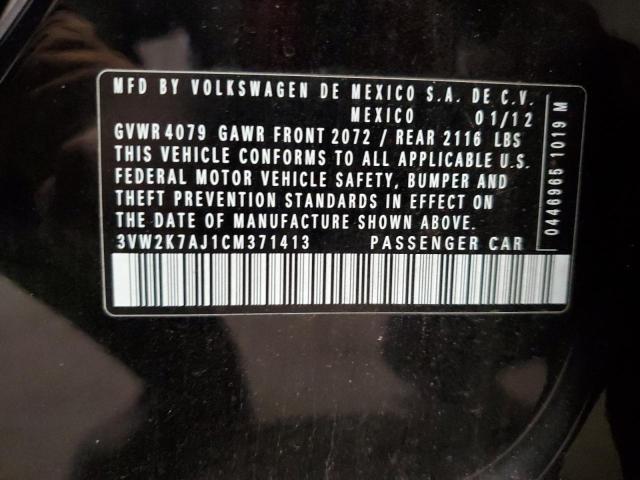 3VW2K7AJ1CM371413 - 2012 VOLKSWAGEN JETTA BASE BLACK photo 12