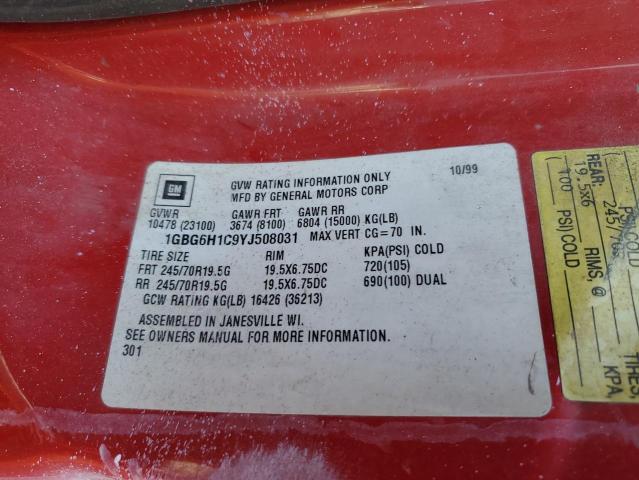 1GBG6H1C9YJ508031 - 2000 CHEVROLET C-SERIES C6H042 RED photo 12