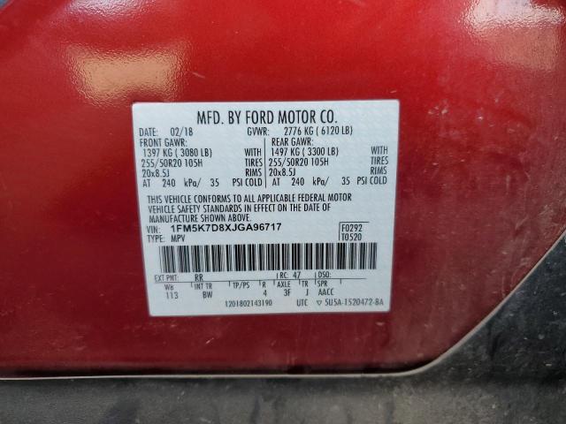 1FM5K7D8XJGA96717 - 2018 FORD EXPLORER XLT Червоний фото 13