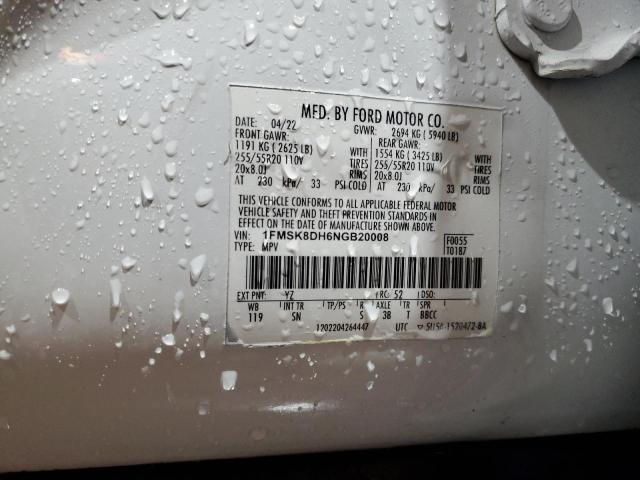 1FMSK8DH6NGB20008 - 2022 FORD EXPLORER XLT Biały zdjęcie 13