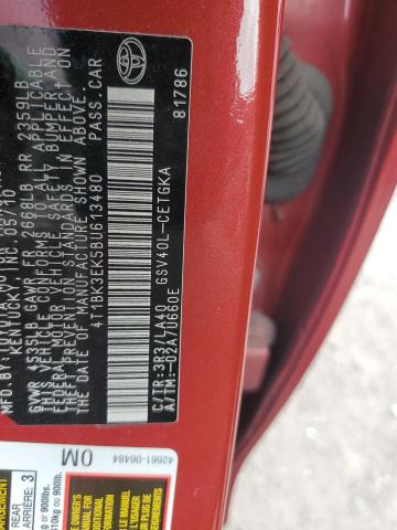 4T1BK3EK5BU613480 - 2011 TOYOTA CAMRY SE 勃艮第红 照片 12