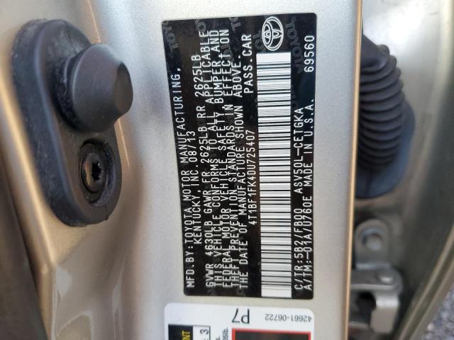 4T1BF1FK4DU725407 - 2013 TOYOTA CAMRY L BEIGE photo 12