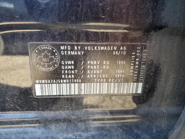 WVWDA7AJ5BW017908 - 2011 VOLKSWAGEN GOLF 黑色 照片 12