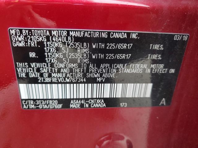 2T3BFREV0JW767344 - 2018 TOYOTA RAV4 LE RED photo 13