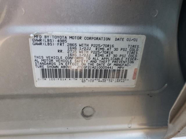 JTEGF21A210005441 - 2001 TOYOTA HIGHLANDER ვერცხლისფერი ფოტო 13