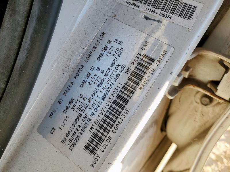 JM1BL1V71C1570311 - 2012 MAZDA 3 I WHITE photo 12