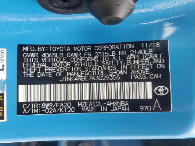 JTNK4RBE7K3029356 - 2019 TOYOTA COROLLA SE Синій фото 13