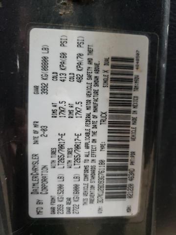 3D7KU28D93G761180 - 2003 DODGE RAM 2500 ST ნაცრისფერი ფოტო 12