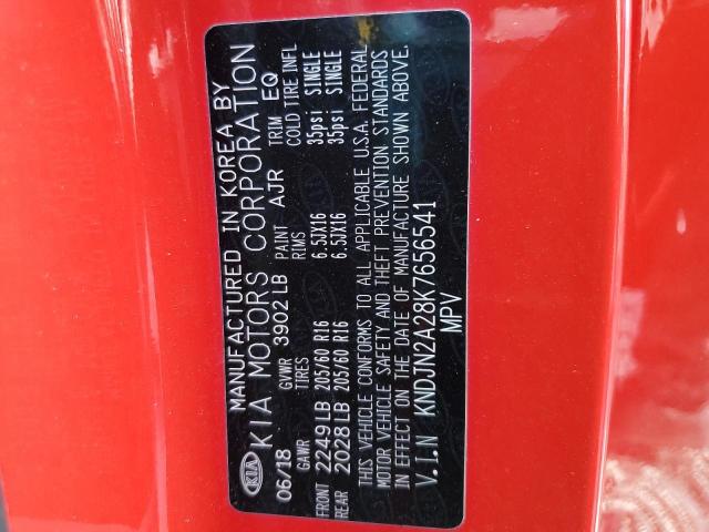 KNDJN2A28K7656541 - 2019 KIA SOUL RED photo 12