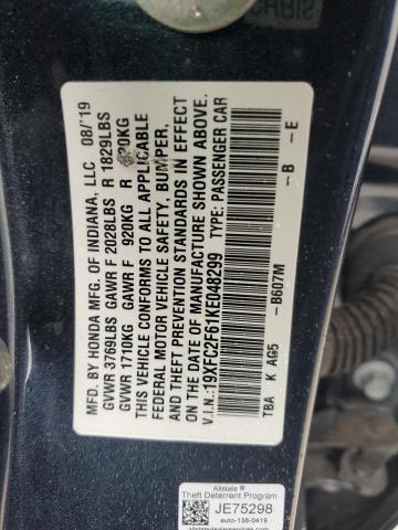 19XFC2F61KE048299 - 2019 HONDA CIVIC LX 蓝色 照片 12