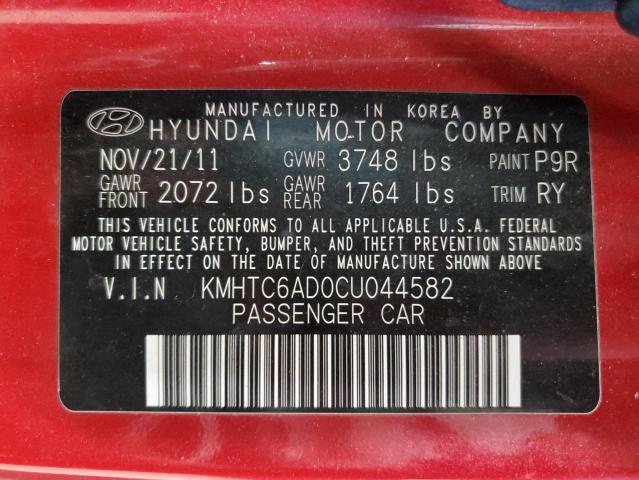 KMHTC6AD0CU044582 - 2012 HYUNDAI VELOSTER 红色 照片 12