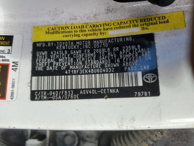 4T1BF3EK4BU604032 - 2011 TOYOTA CAMRY BASE Ақ фото 13