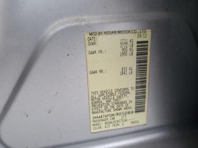 1N4AB7AP3DN905088 - 2013 NISSAN SENTRA S SILVER photo 12