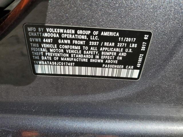 1VWBA7A36JC017437 - 2018 VOLKSWAGEN PASSAT SE CHARCOAL photo 13