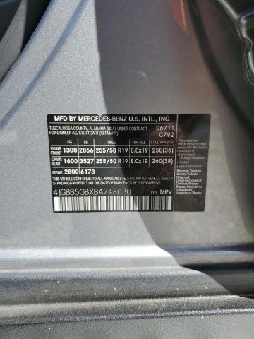 4JGBB5GBXBA748030 - 2011 MERCEDES-BENZ ML 350 GRAY photo 12