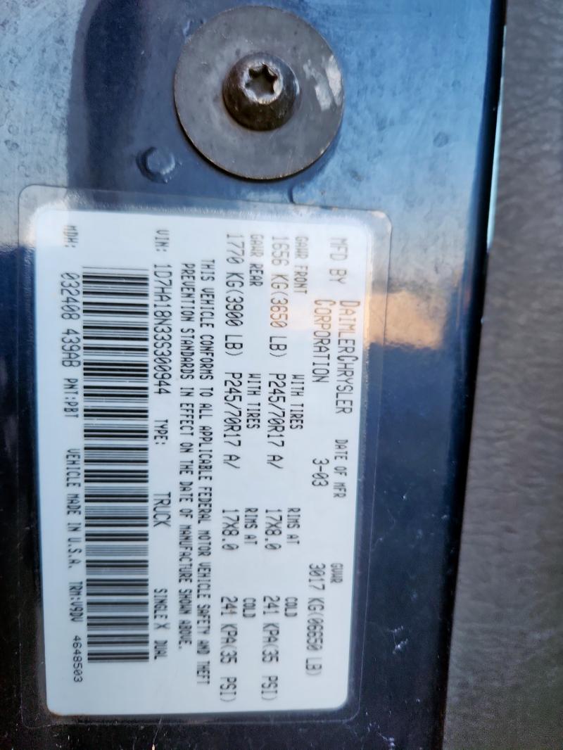 1D7HA18N33S300944 - 2003 DODGE RAM 1500 ST BLUE photo 12