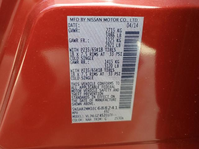 5N1AR2MM1EC688241 - 2014 NISSAN PATHFINDER S RED photo 13