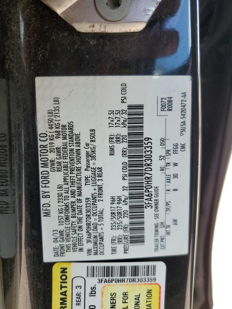 3FA6P0HR7DR303359 - 2013 FORD FUSION SE BLACK photo 12