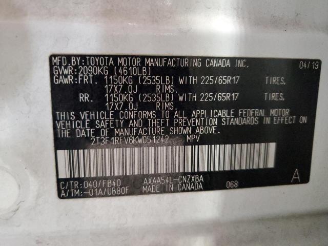 2T3F1RFV6KW051242 - 2019 TOYOTA RAV4 LE WHITE photo 14