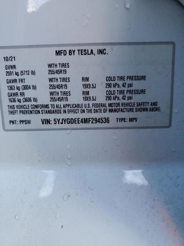 5YJYGDEE4MF294536 - 2021 TESLA MODEL Y WHITE photo 13