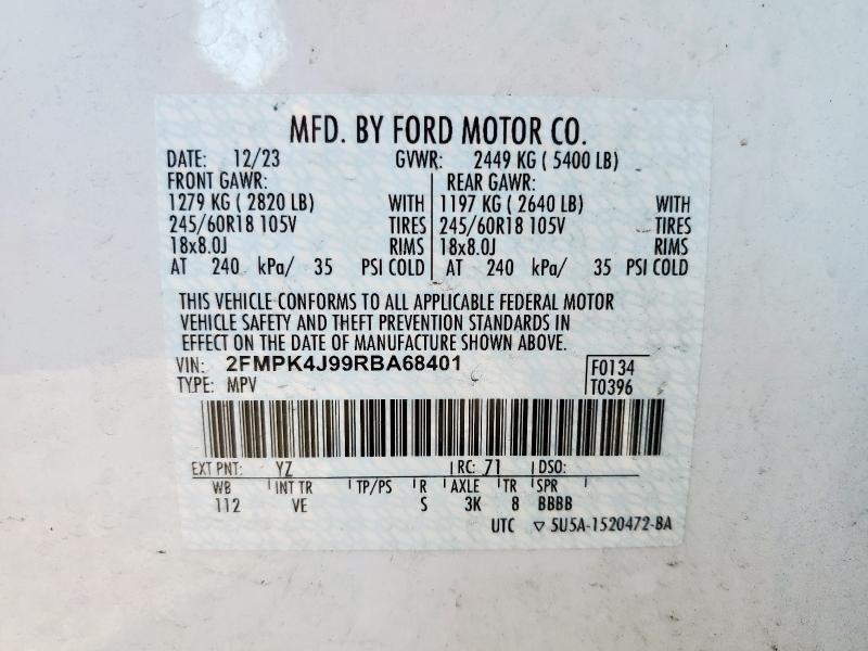 2FMPK4J99RBA68401 - 2024 FORD EDGE SEL თეთრი ფოტო 14
