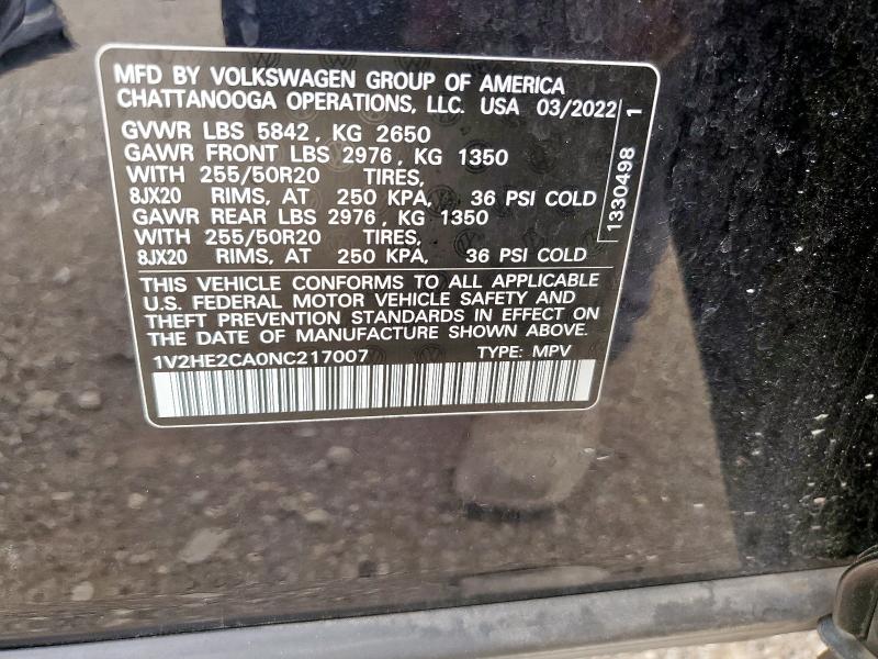 1V2HE2CA0NC217007 - 2022 VOLKSWAGEN ATLAS CROS SE Negro foto 13