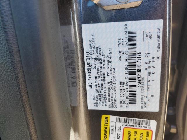 3FA6P0HD8JR175178 - 2018 FORD FUSION SE GRAY photo 12