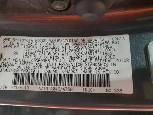 3TMLU42N19M027011 - 2009 TOYOTA TACOMA DOUBLE CAB Grau Foto 12