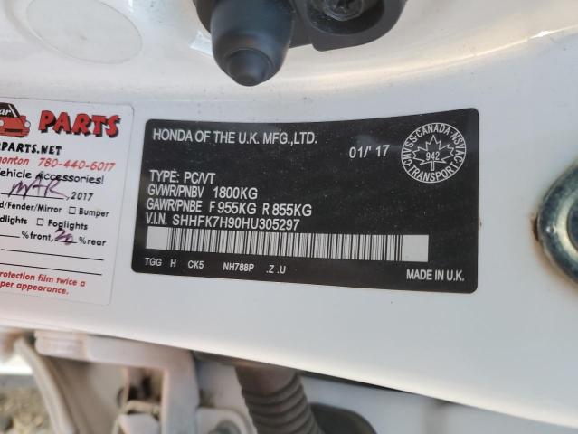 SHHFK7H90HU305297 - 2017 HONDA CIVIC SPORT TOURING Белый фото 12