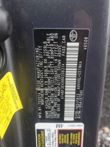 4T4BF3EK9BR208314 - 2011 TOYOTA CAMRY BASE GRAY photo 12