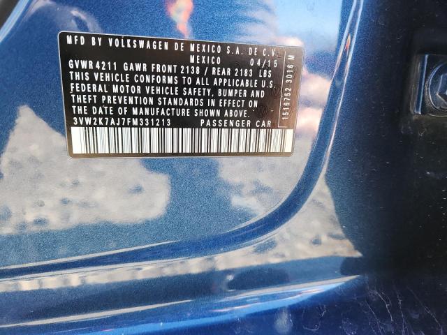 3VW2K7AJ7FM331213 - 2015 VOLKSWAGEN JETTA BASE 蓝色 照片 12