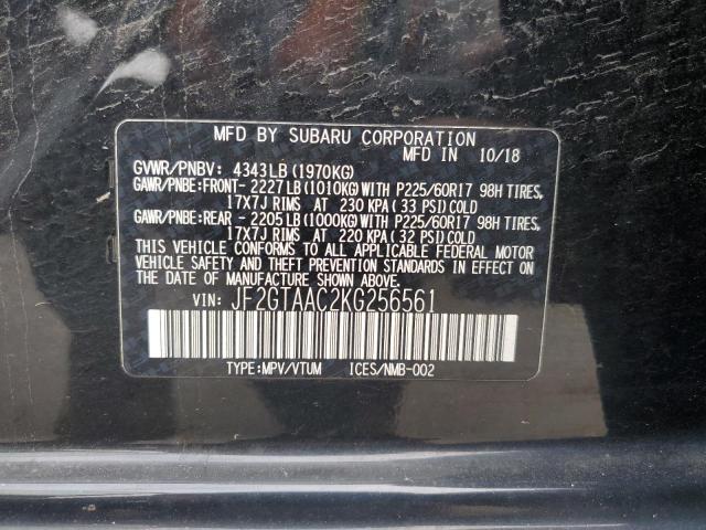 JF2GTAAC2KG256561 - 2019 SUBARU CROSSTREK BLACK photo 12