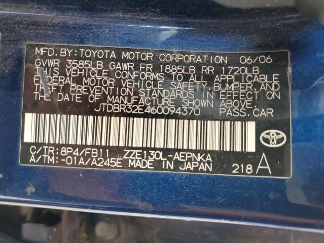 JTDBR32E460094370 - 2006 TOYOTA COROLLA CE BLUE photo 12