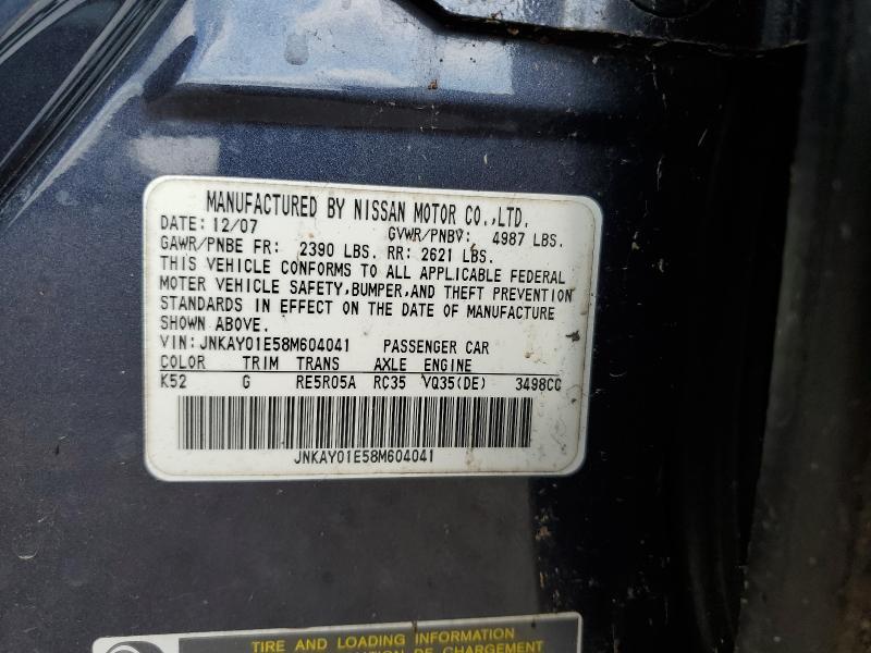 JNKAY01E58M604041 - 2008 INFINITI M35 BASE BLACK photo 12