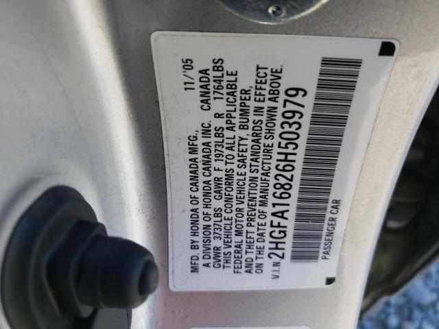 2HGFA16826H503979 - 2006 HONDA CIVIC EX SILVER photo 13