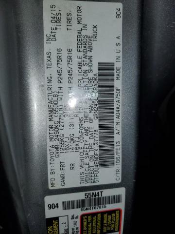 5TFUU4EN0FX137778 - 2015 TOYOTA TACOMA ACCESS CAB GRAY photo 12