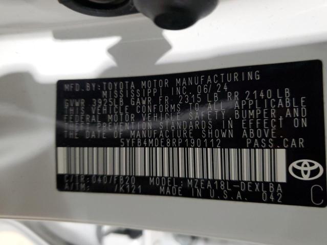 5YFB4MDE8RP190112 - 2024 TOYOTA COROLLA LE WHITE photo 12