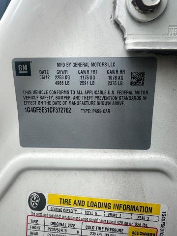 1G4GF5E31CF372702 - 2012 BUICK LACROSSE PREMIUM WHITE photo 10