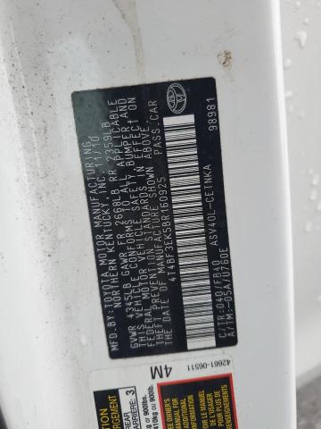 4T4BF3EK5BR160925 - 2011 TOYOTA CAMRY BASE أبيض صورة 12