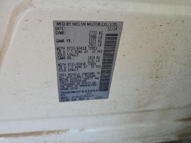 5N1AR2MN3FC633994 - 2015 NISSAN PATHFINDER S WHITE photo 13