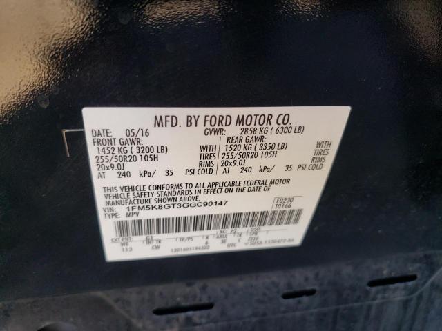 1FM5K8GT3GGC90147 - 2016 FORD EXPLORER SPORT BLACK photo 13