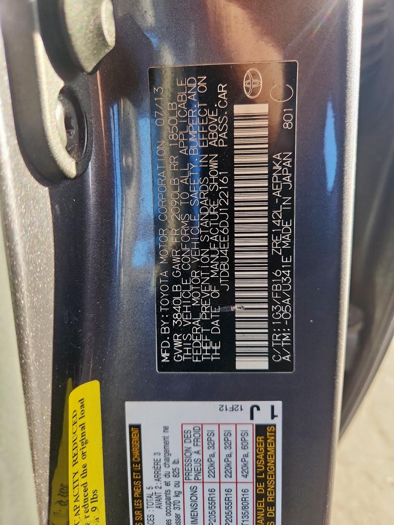 JTDBU4EE6DJ122161 - 2013 TOYOTA COROLLA BASE 灰色 照片 12