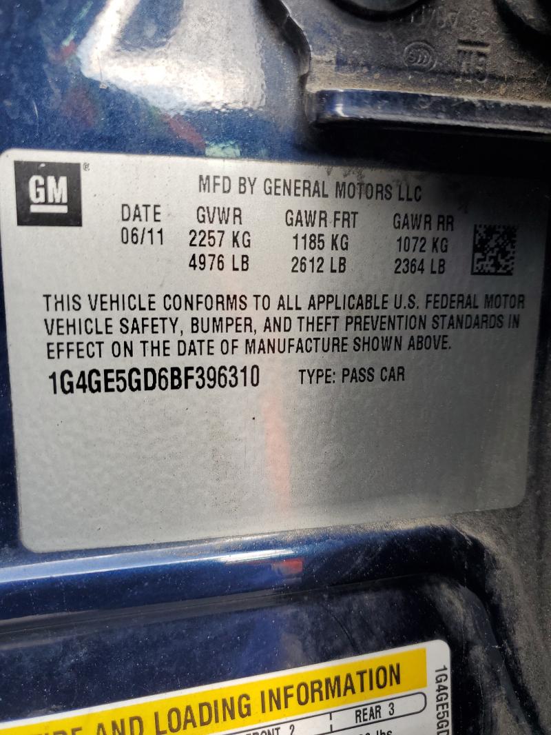 1G4GE5GD6BF396310 - 2011 BUICK LACROSSE CXS Қара фото 12