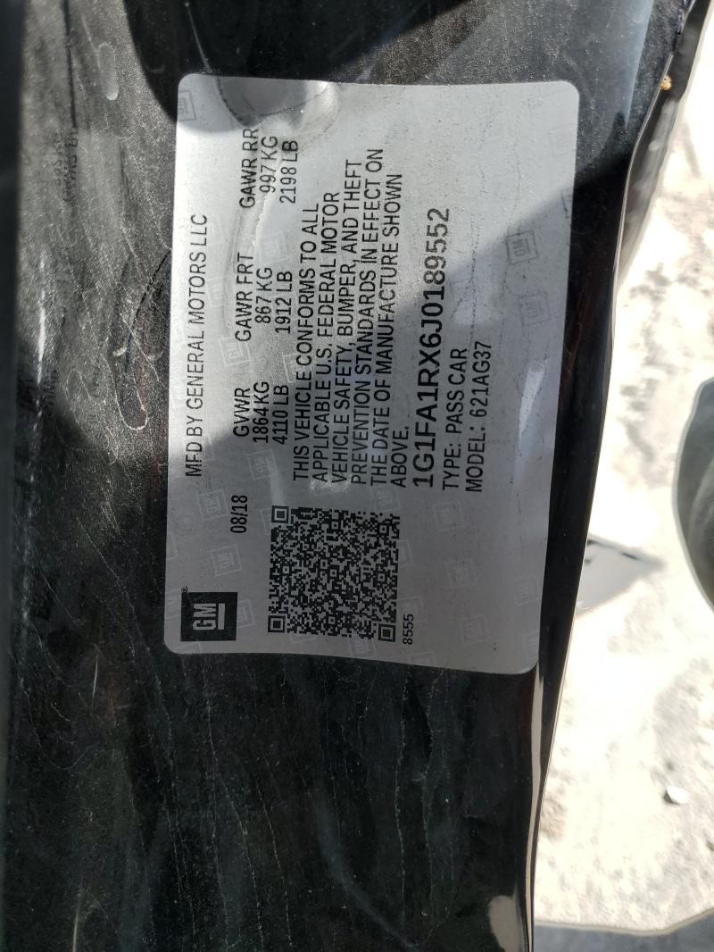 1G1FA1RX6J0189552 - 2018 CHEVROLET CAMARO LS შავი ფოტო 12