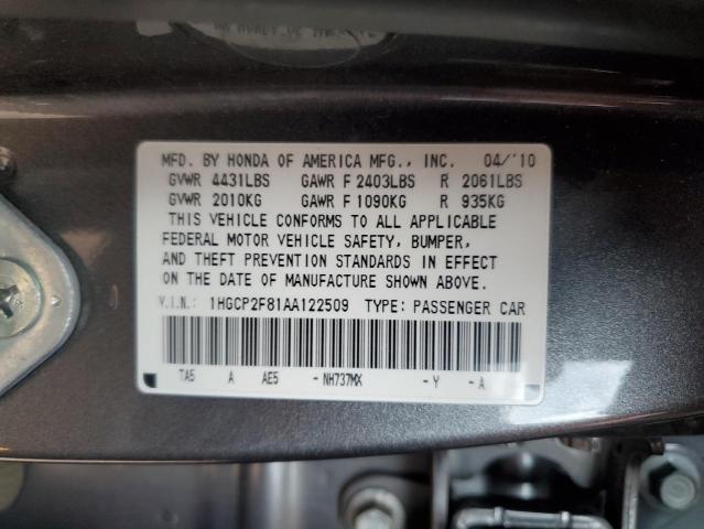 1HGCP2F81AA122509 - 2010 HONDA ACCORD EXL GRAY photo 12
