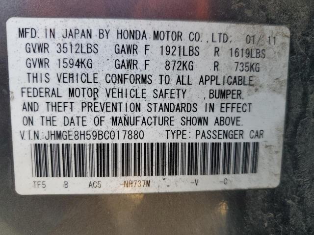 JHMGE8H59BC017880 - 2011 HONDA FIT SPORT CHARCOAL photo 13