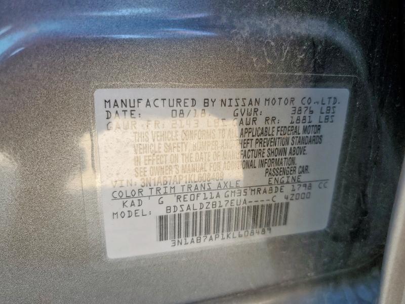 3N1AB7AP1KL608489 - 2019 NISSAN SENTRA S GRAY photo 12