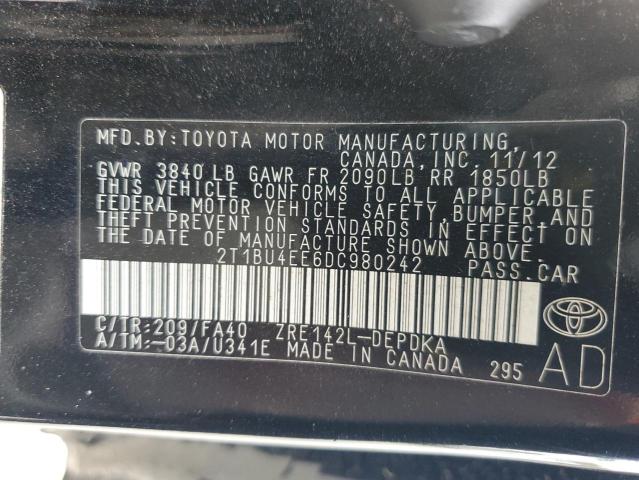 2T1BU4EE6DC980242 - 2013 TOYOTA COROLLA BASE Siyah fotoğraf 12