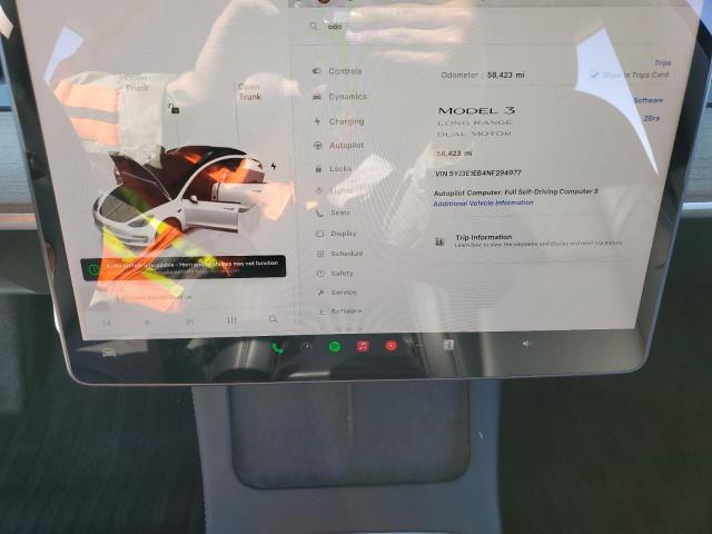 5YJ3E1EB4NF294977 - 2022 TESLA MODEL 3 WHITE photo 9