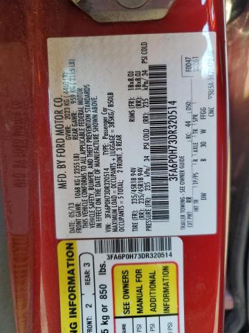 3FA6P0H73DR320514 - 2013 FORD FUSION SE 红色 照片 13